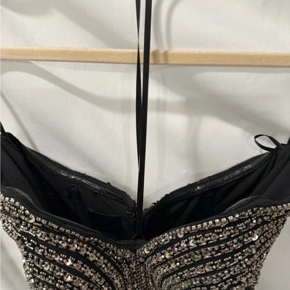 Pronovias Black Strapless Dress with Silver - Atos style 48- Beading size 4 - Picture 6 of 15